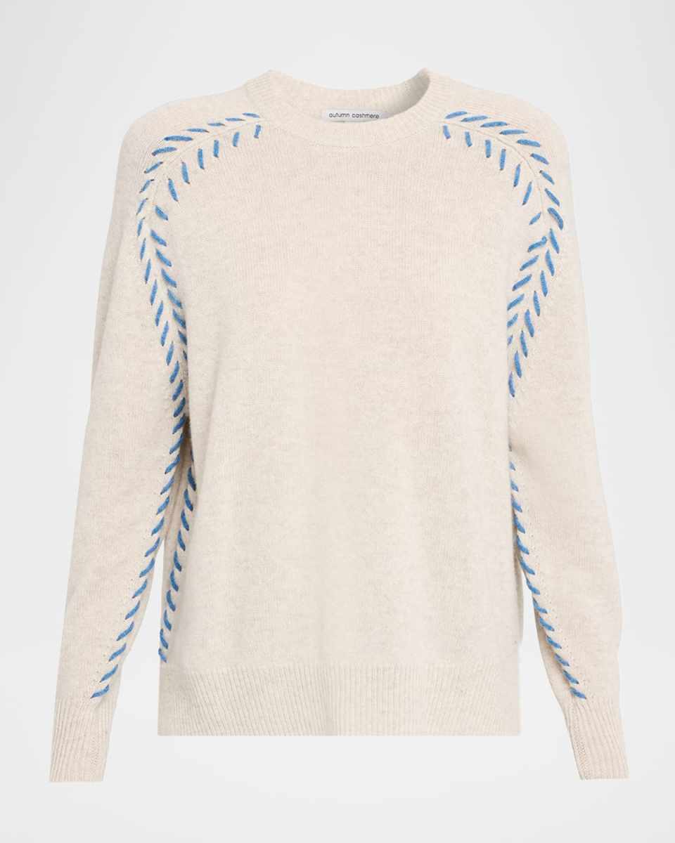 Stitched Saddle-Sleeve Cashmere Sweat